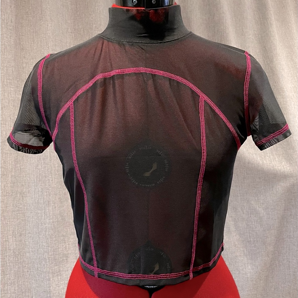 Dolls Kill Poster Girl sheer mesh fuchsia embroidered trim S/M NWT club featival